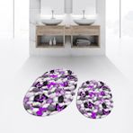 Viyana Home Dijital Baskılı Kaymaz Taban Yıkanabilir Oval Ikili Banyo Paspas Klozet Takımı, V-O-Klozet-44-Mor, - Renkli