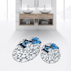 Viyana Home Dijital Baskılı Kaymaz Taban Yıkanabilir Oval Ikili Banyo Paspas Klozet Takımı, V-O-Klozet-45-Mavi, - Renkli