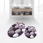 Viyana Home Dijital Baskılı Kaymaz Taban Yıkanabilir Oval Ikili Banyo Paspas Klozet Takımı, V-O-Klozet-46-Mor, - Renkli