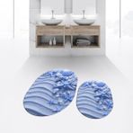Viyana Home Dijital Baskılı Kaymaz Taban Yıkanabilir Oval Ikili Banyo Paspas Klozet Takımı, V-O-Klozet-48-Mavi, - Renkli