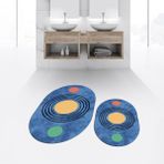 Viyana Home Dijital Baskılı Kaymaz Taban Yıkanabilir Oval Ikili Banyo Paspas Klozet Takımı, V-O-Klozet-49-Mavi, - Renkli