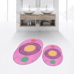 Viyana Home Dijital Baskılı Kaymaz Taban Yıkanabilir Oval Ikili Banyo Paspas Klozet Takımı, V-O-Klozet-49-Pembe, - 40 x 60 cm - 60 x 100 cm