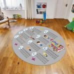 Viyana Home Dijital Baskılı Kaymaz Taban Yıkanabilir Yuvarlak Çocuk Odası Oyun Halısı, V-Y-Çocuk-05-Gri , - 100 x 100 cm