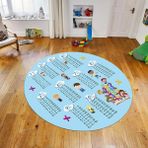 Viyana Home Dijital Baskılı Kaymaz Taban Yıkanabilir Yuvarlak Çocuk Odası Oyun Halısı, V-Y-Çocuk-05-Mavi, - 100 x 100 cm