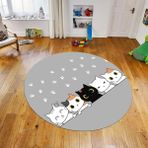 Viyana Home Dijital Baskılı Kaymaz Taban Yıkanabilir Yuvarlak Çocuk Odası Oyun Halısı, V-Y-Çocuk-49-Gri, - 80 x 80 cm