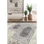 Viyana Home Dijital Baskılı Kaymaz Tabanlı Yıkanabilir 2'li Set Banya Halısı Klozet Takımı Paspas VHKZ-HK-105 - Gri