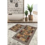 Viyana Home Dijital Baskılı Kaymaz Tabanlı Yıkanabilir 2'li Set Banya Halısı Klozet Takımı Paspas Vhkz-Hk-94 - Renkli - 901