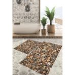 Viyana Home Dijital Baskılı Kaymaz Tabanlı Yıkanabilir 2'li Set Banya Halısı Klozet Takımı Paspas VHKZ-HP-752 - Kahverengi