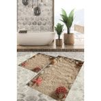 Viyana Home Dijital Baskılı Kaymaz Tabanlı Yıkanabilir 2'li Set Banya Halısı Klozet Takımı Paspas VHKZ-HP-754 - Vizon