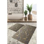 Viyana Home Dijital Baskılı Kaymaz Tabanlı Yıkanabilir 2'li Set Banya Halısı Klozet Takımı Paspas VHKZ-HS-224 - Vizon