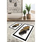 Viyana Home Dijital Baskılı Kaymaz Tabanlı Yıkanabilir 2'li Set Banya Halısı Klozet Takımı Paspas VHKZ-HS-243 - Sarı