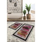 Viyana Home Dijital Baskılı Kaymaz Tabanlı Yıkanabilir 2'li Set Banya Halısı Klozet Takımı Paspas VHKZ-HS-249 - Mor