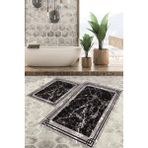 Viyana Home Dijital Baskılı Kaymaz Tabanlı Yıkanabilir 2'li Set Banya Halısı Klozet Takımı Paspas VHKZ-HS-298 - Siyah