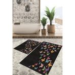 Viyana Home Dijital Baskılı Kaymaz Tabanlı Yıkanabilir 2'li Set Banya Halısı Klozet Takımı Paspas VHKZ-HS-329 - Siyah
