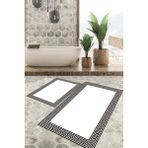Viyana Home Dijital Baskılı Kaymaz Tabanlı Yıkanabilir 2'li Set Banya Halısı Klozet Takımı Paspas VHKZ-HS-423 - Beyaz