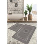 Viyana Home Dijital Baskılı Kaymaz Tabanlı Yıkanabilir 2'li Set Banya Halısı Klozet Takımı Paspas VHKZ-HS-563 - Gri