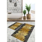 Viyana Home Dijital Baskılı Kaymaz Tabanlı Yıkanabilir 2'li Set Banya Halısı Klozet Takımı Paspas VHKZ-HT-1116 - Gold