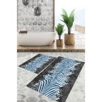 Viyana Home Dijital Baskılı Kaymaz Tabanlı Yıkanabilir 2'li Set Banya Halısı Klozet Takımı Paspas VHKZ-HT-1118 - Mavi