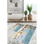Viyana Home Dijital Baskılı Kaymaz Tabanlı Yıkanabilir 2'li Set Banya Halısı Klozet Takımı Paspas VHKZ-HT-1152 - Mavi