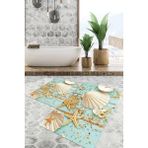 Viyana Home Dijital Baskılı Kaymaz Tabanlı Yıkanabilir 2'li Set Banya Halısı Klozet Takımı Paspas VHKZ-HT-1153 - Turkuaz