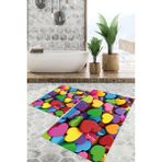 Viyana Home Dijital Baskılı Kaymaz Tabanlı Yıkanabilir 2'li Set Banya Halısı Klozet Takımı Paspas VHKZ-HT-1160 - Yeşil