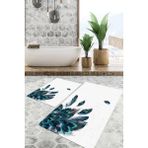 Viyana Home Dijital Baskılı Kaymaz Tabanlı Yıkanabilir 2'li Set Banya Halısı Klozet Takımı Paspas VHKZ-HT-1173 - Mavi