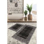 Viyana Home Dijital Baskılı Kaymaz Tabanlı Yıkanabilir 2'li Set Banya Halısı Klozet Takımı Paspas VHKZ-HT-124 - Siyah