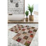 Viyana Home Dijital Baskılı Kaymaz Tabanlı Yıkanabilir 2'li Set Banya Halısı Klozet Takımı Paspas VHKZ-HT-1244 - Krem