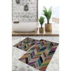Viyana Home Dijital Baskılı Kaymaz Tabanlı Yıkanabilir 2'li Set Banya Halısı Klozet Takımı Paspas VHKZ-HT-1249 - Mor