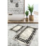 Viyana Home Dijital Baskılı Kaymaz Tabanlı Yıkanabilir 2'li Set Banya Halısı Klozet Takımı Paspas VHKZ-HT-1271 - Krem