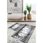 Viyana Home Dijital Baskılı Kaymaz Tabanlı Yıkanabilir 2'li Set Banya Halısı Klozet Takımı Paspas VHKZ-HT-1273 - Gri
