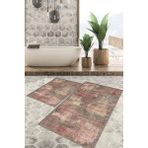 Viyana Home Dijital Baskılı Kaymaz Tabanlı Yıkanabilir 2'li Set Banya Halısı Klozet Takımı Paspas VHKZ-HT-134 - Pembe