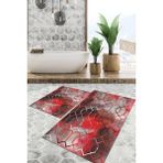 Viyana Home Dijital Baskılı Kaymaz Tabanlı Yıkanabilir 2'li Set Banya Halısı Klozet Takımı Paspas VHKZ-HT-1394 - Kırmızı