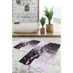 Viyana Home Dijital Baskılı Kaymaz Tabanlı Yıkanabilir 2'li Set Banya Halısı Klozet Takımı Paspas VHKZ-HT-1399 - Siyah