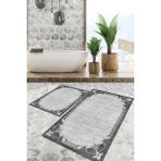 Viyana Home Dijital Baskılı Kaymaz Tabanlı Yıkanabilir 2'li Set Banya Halısı Klozet Takımı Paspas VHKZ-HT-1480 - Gri