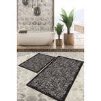 Viyana Home Dijital Baskılı Kaymaz Tabanlı Yıkanabilir 2'li Set Banya Halısı Klozet Takımı Paspas VHKZ-HT-181 - Siyah