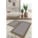 Viyana Home Dijital Baskılı Kaymaz Tabanlı Yıkanabilir 2'li Set Banya Halısı Klozet Takımı Paspas VHKZ-HT-230 - Gri