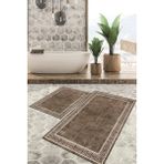 Viyana Home Dijital Baskılı Kaymaz Tabanlı Yıkanabilir 2'li Set Banya Halısı Klozet Takımı Paspas VHKZ-HT-239 - Kahverengi