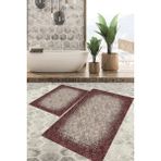 Viyana Home Dijital Baskılı Kaymaz Tabanlı Yıkanabilir 2'li Set Banya Halısı Klozet Takımı Paspas VHKZ-HT-247 - Bordo