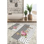Viyana Home Dijital Baskılı Kaymaz Tabanlı Yıkanabilir 2'li Set Banya Halısı Klozet Takımı Paspas VHKZ-HT-304 - Siyah