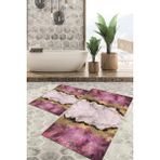 Viyana Home Dijital Baskılı Kaymaz Tabanlı Yıkanabilir 2'li Set Banya Halısı Klozet Takımı Paspas VHKZ-HT-317 - Pembe