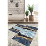 Viyana Home Dijital Baskılı Kaymaz Tabanlı Yıkanabilir 2'li Set Banya Halısı Klozet Takımı Paspas VHKZ-HT-319 - Mavi
