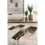 Viyana Home Dijital Baskılı Kaymaz Tabanlı Yıkanabilir 2'li Set Banya Halısı Klozet Takımı Paspas VHKZ-HT-322 - Siyah