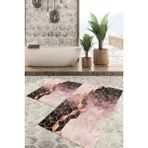 Viyana Home Dijital Baskılı Kaymaz Tabanlı Yıkanabilir 2'li Set Banya Halısı Klozet Takımı Paspas VHKZ-HT-323 - Mor