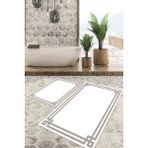 Viyana Home Dijital Baskılı Kaymaz Tabanlı Yıkanabilir 2'li Set Banya Halısı Klozet Takımı Paspas VHKZ-HT-430 - Beyaz - Gri