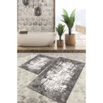 Viyana Home Dijital Baskılı Kaymaz Tabanlı Yıkanabilir 2'li Set Banya Halısı Klozet Takımı Paspas VHKZ-HT-498 - Gri