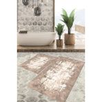 Viyana Home Dijital Baskılı Kaymaz Tabanlı Yıkanabilir 2'li Set Banya Halısı Klozet Takımı Paspas VHKZ-HT-501 - Bej
