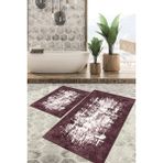 Viyana Home Dijital Baskılı Kaymaz Tabanlı Yıkanabilir 2'li Set Banya Halısı Klozet Takımı Paspas VHKZ-HT-502 - Bordo