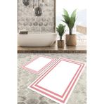 Viyana Home Dijital Baskılı Kaymaz Tabanlı Yıkanabilir 2'li Set Banya Halısı Klozet Takımı Paspas VHKZ-HT-526 - Bej - Mavi