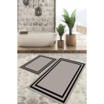 Viyana Home Dijital Baskılı Kaymaz Tabanlı Yıkanabilir 2'li Set Banya Halısı Klozet Takımı Paspas VHKZ-HT-527 - Gri - Siyah